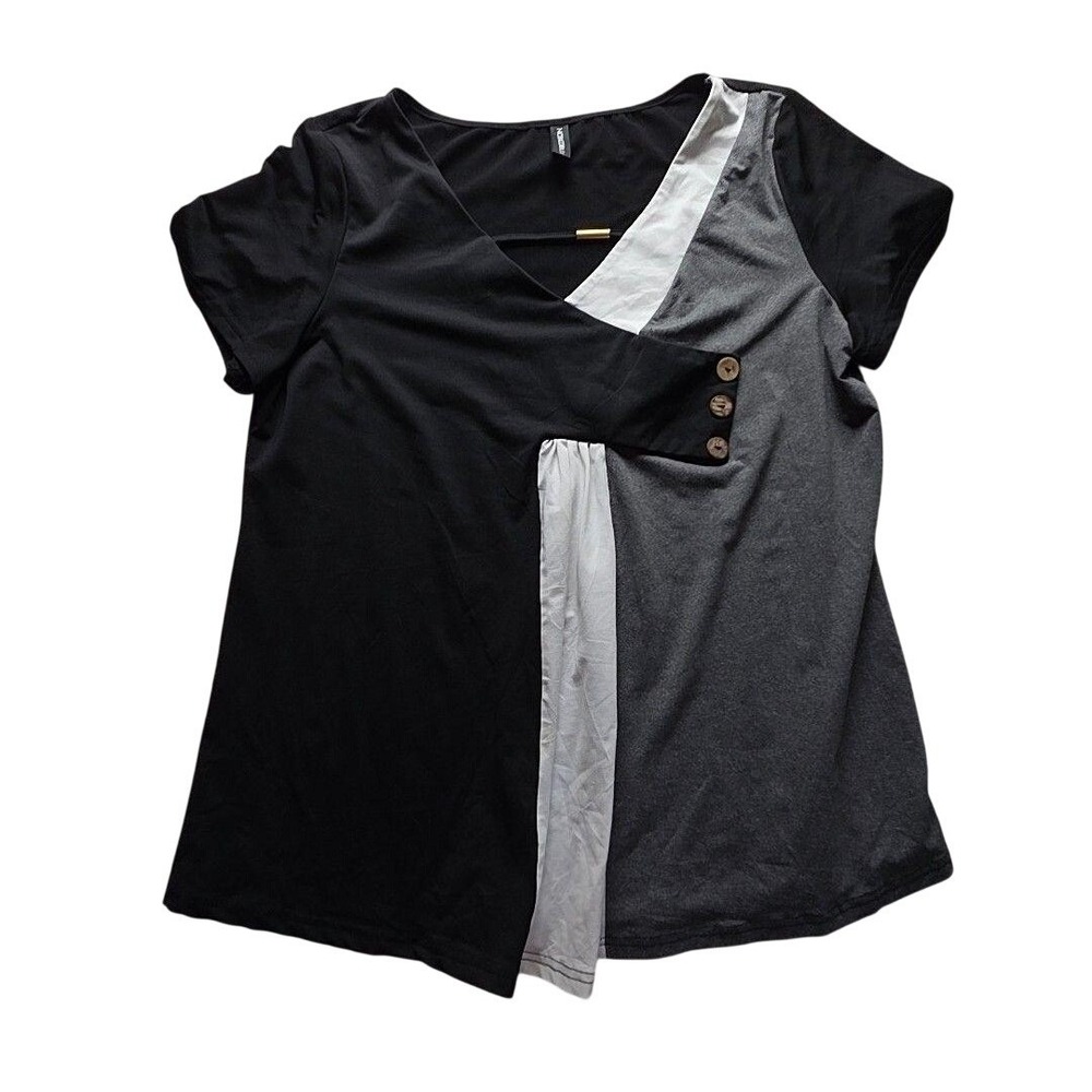 NORACORA Shirt Womens Plus 3XL Multicolor V Neck Short Sleeve Colorblock Top
